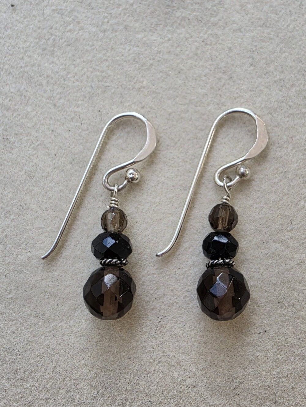 BARSE 925 Sterling Silver Brown & Black Faceted Bead Drop Earrings โข 2.92g